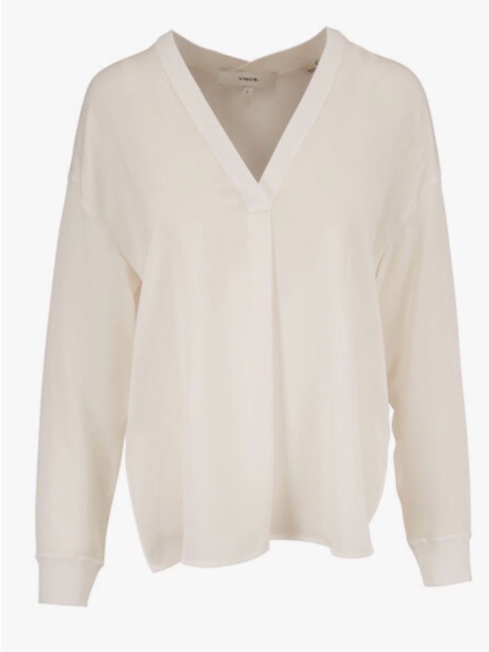 Vince Double Georgette Silk V-Neck Pullover Blouse Cream Off White Size S
